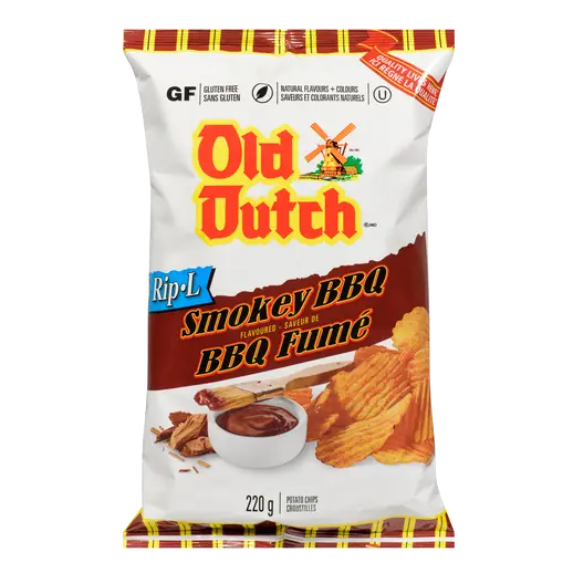 Old Dutch Rip-L Potato Chips Smokey BBQ 220 g
