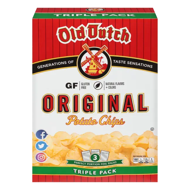 Old Dutch Triple Pack Original Potato Chips, 15oz/3ct