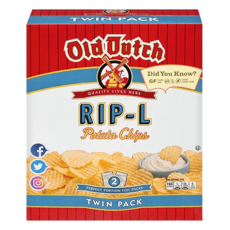 Old Dutch RIP-L Potato Chips, 10oz/Twin Pack: Original Flavor