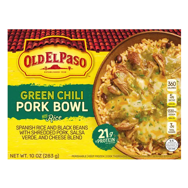 Green Chili & Spanish Rice Pork Bowl Frozen Meal