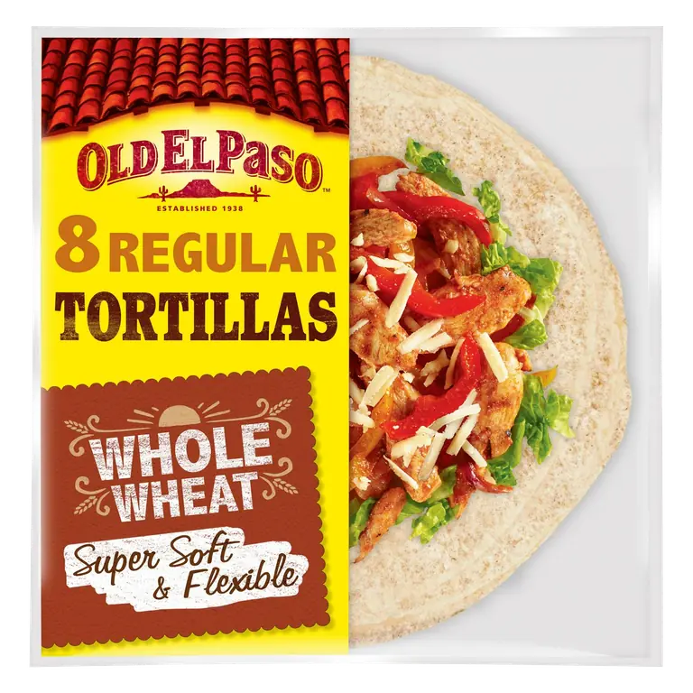 Mexican Regular Soft Whole Wheat Tortilla Wraps x8 326g