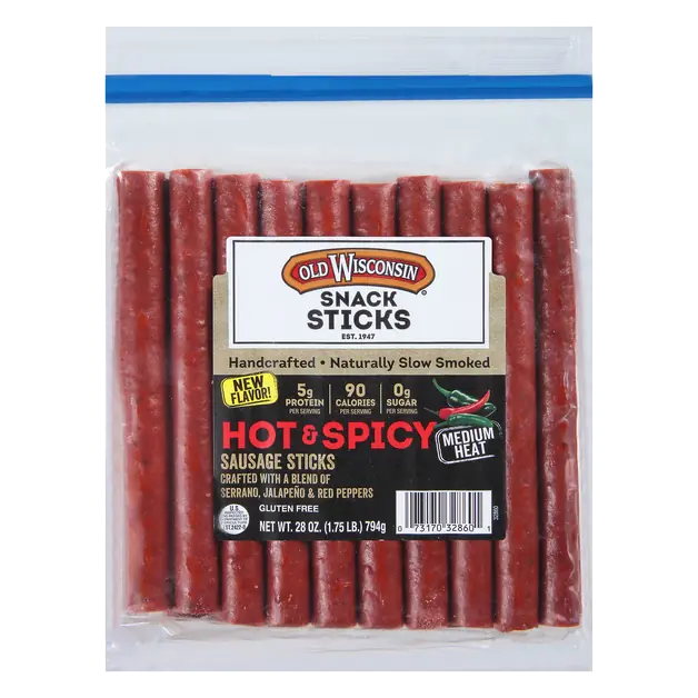 Old Wisconsin Snack Sticks Medium Heat Hot & Spicy Sausage Sticks 28 oz