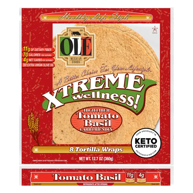 Xtreme Wellness Keto Tomato Basil Tortilla Wraps - 8 ct