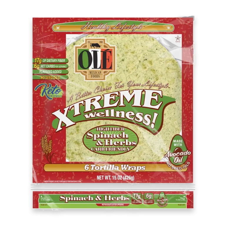 Ole Xtreme Spinach & Herbs Burrito Wrap Keto Friendly Tortillas