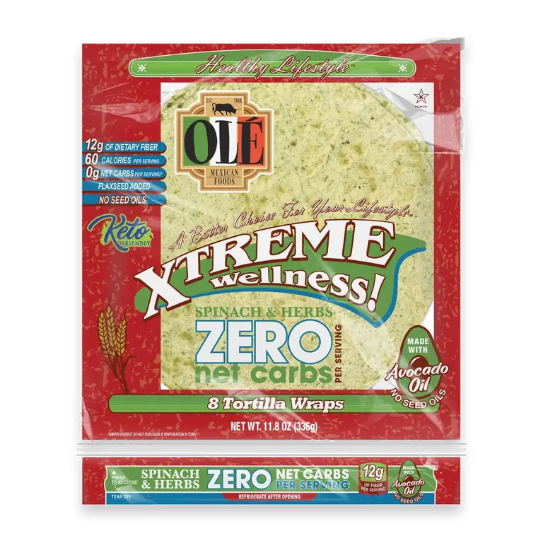Xtreme Wellness Zero Net Carbs Spinach & Herbs Tortilla Wraps 8CT