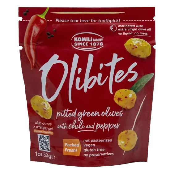 Olibites Pitted Green Olives with Chili and Pepper, 1oz