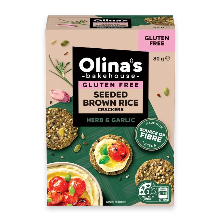 Gluten Free Seeded Brown Rice Crackers Herb & Garlic