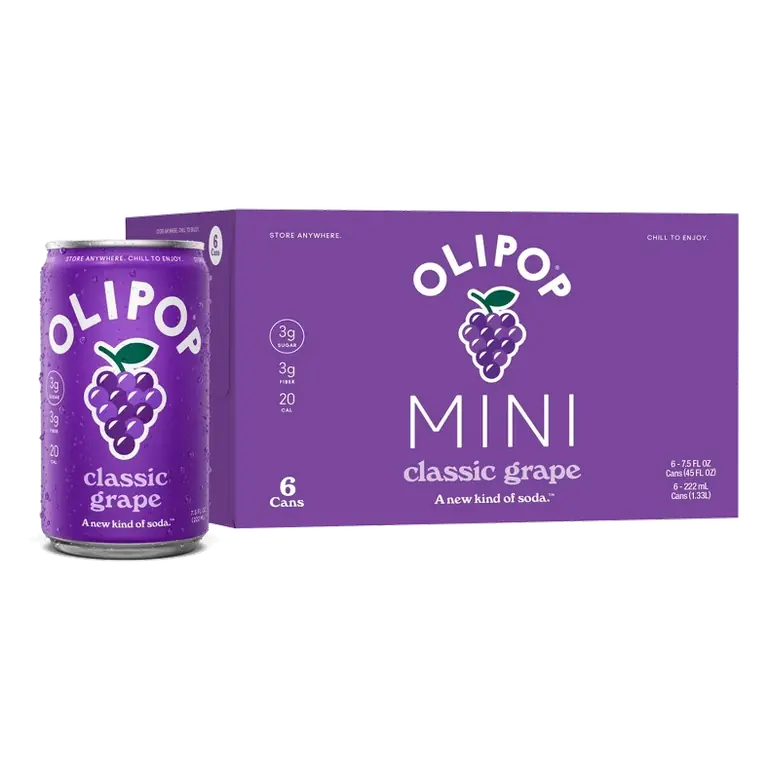 OLIPOP MINIs 3g Fiber Prebiotic Soda, Classic Grape, 6pk/7.5 fl oz Cans