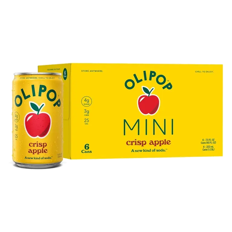 OLIPOP MINIs 3g Fiber Prebiotic Soda, Crisp Apple, 6pk/7.5 fl oz Cans
