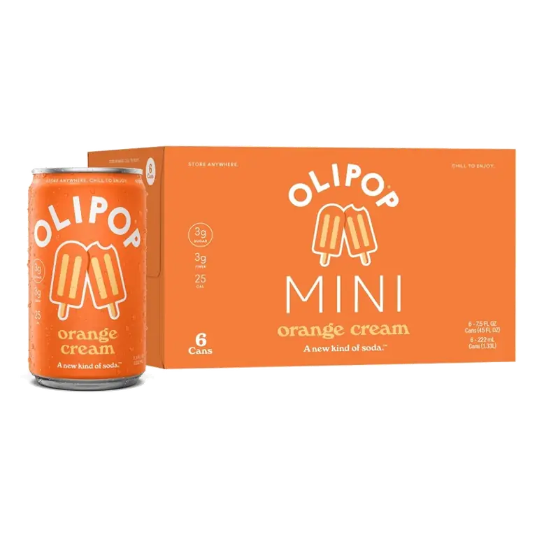 OLIPOP MINIs 3g Fiber Prebiotic Soda, Orange Cream, 6pk/7.5 fl oz Cans