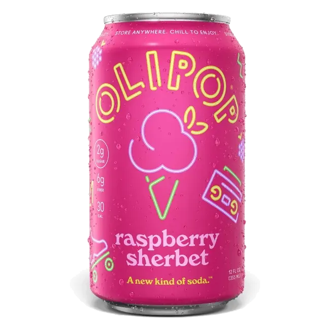 OLIPOP 6g Fiber Prebiotic Soda, Raspberry Sherbet, 12 fl oz Can