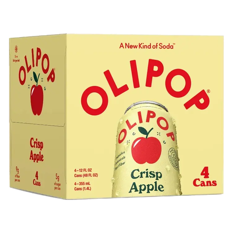 OLIPOP 9g Fiber Prebiotic Soda Crisp Apple, 12 fl oz, 4pk/ 12 fl oz Cans