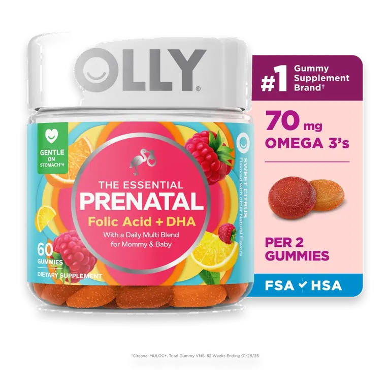 Essential Prenatal Multivitamin With Folic Acid DHA Omega-3 Citrus Flavor Gummy Supplement