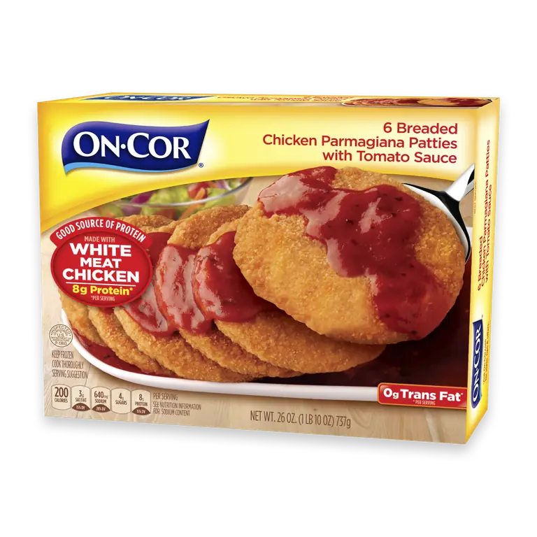 6 Breaded Chicken Parmagiana Patties with Tomato Sauce Frozen Packaged Meal