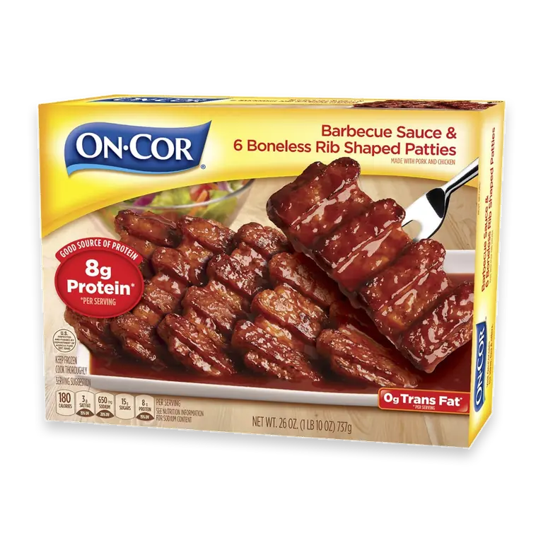 Barbecue Sauce & 6 Boneless Rib Shaped Patties Frozen Package Meal