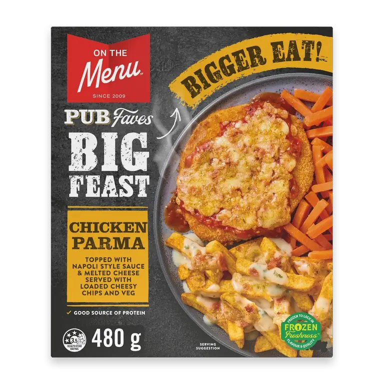 Chicken Parmigiana With Cheesy Chips & Veg