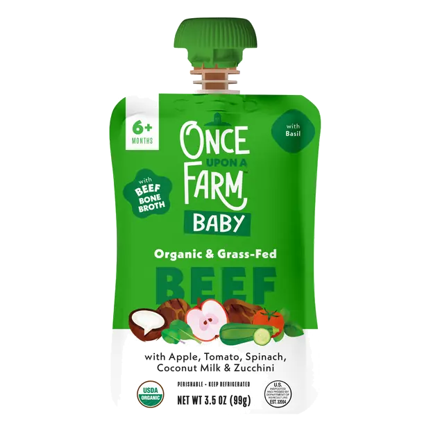 Once Upon a Farm Apple, Beef Bone Broth, Tomato, Spinach Organic Baby Food Pouch, 3.5oz