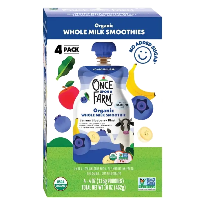 Once Upon a Farm Grassfed Banana Blueberry Whole Milk Smoothie, 16oz/4ct