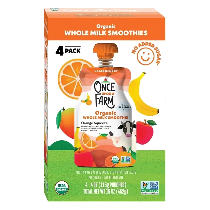Once Upon a Farm Grassfed Orange Squeeze Whole Milk Smoothie, 16oz/4ct