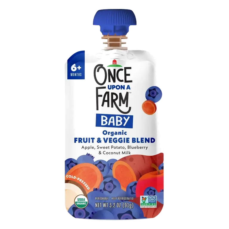Once Upon a Farm Organic Baby Apple Sweet Potato Blueberry with Coconut Milk Baby Food Pouch, 3.2oz