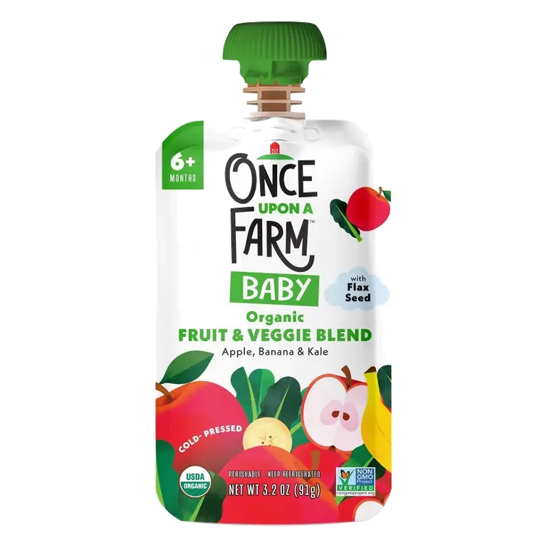Once Upon a Farm Organic Baby Apple Banana Kale with Flax Seed Baby Food Pouch, 3.2oz
