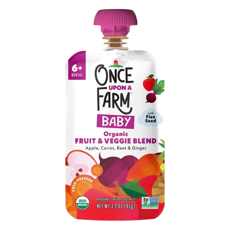 Once Upon a Farm Organic Baby Apple Carrot Beet with Ginger Flax Seed Baby Food Pouch, 3.2oz