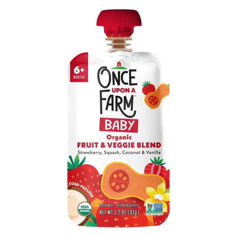 Once Upon a Farm Organic Baby Strawberry Squash Coconut with Vanilla Baby Food Pouch, 3.2oz