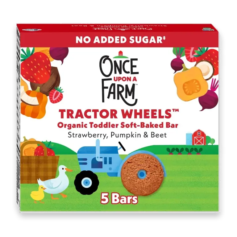 Organic Tractor Wheels Toddler Bar, Strawberry, Pumpkin & Beet, 5ct