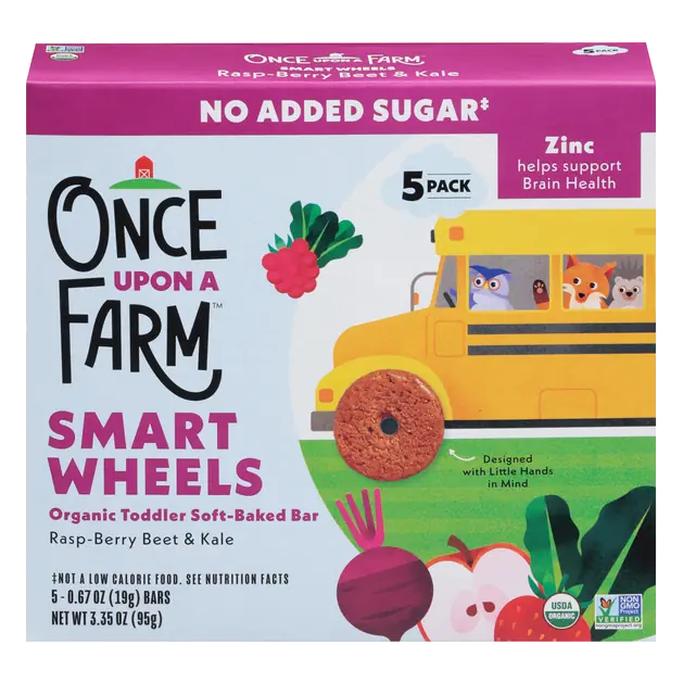 Once Upon a Farm Smart Wheels Organic Toddler Soft-Baked Rasp-Berry Beet & Kale Bar 5 - 0.67 oz Bars