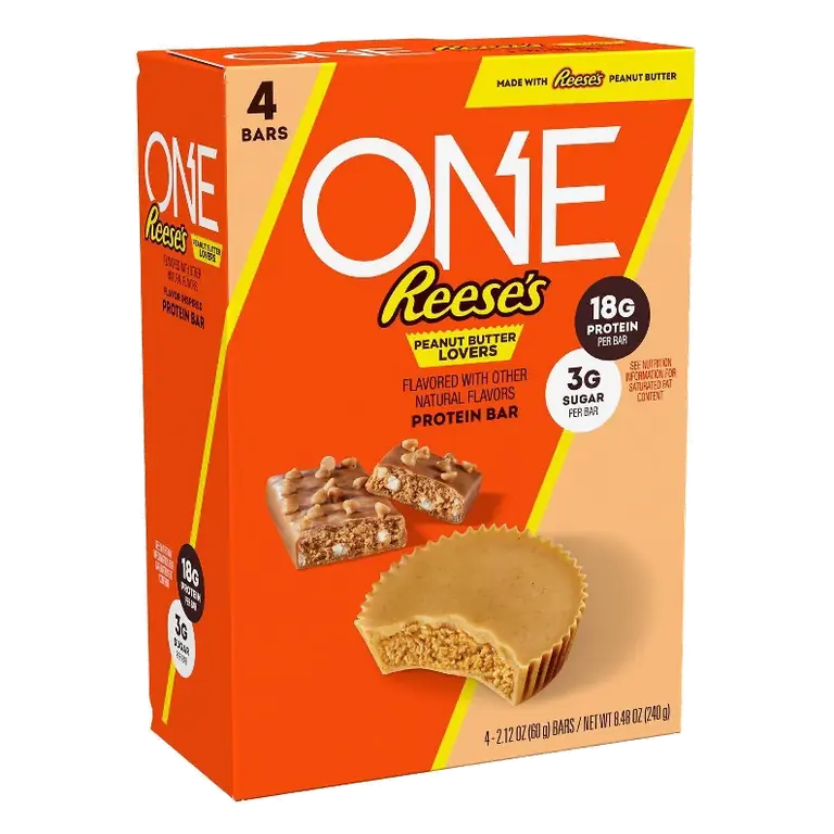 ONE Bar Reese's Peanut Butter Lovers Flavored Protein Bars, 8.48oz/4ct: Certified Gluten-Free, 18g Protein