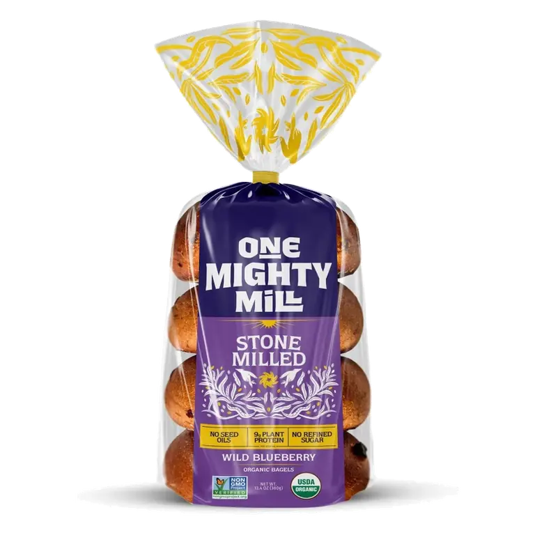 One Mighty Mill Whole Wheat Blueberry Bagels, 13.4oz / 4ct