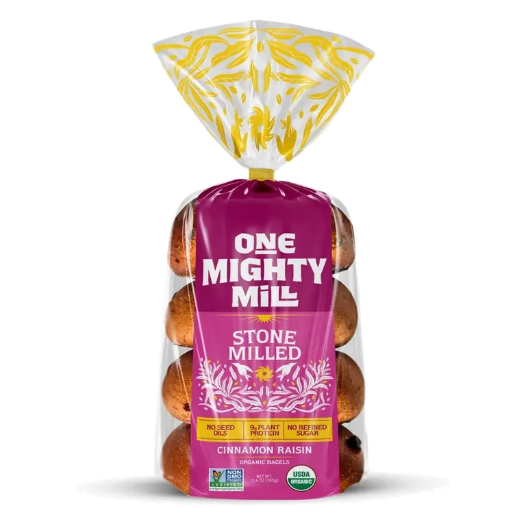 One Mighty Mill Whole Wheat Cinnamon Raisin Bagel, 4ct / 13.4oz