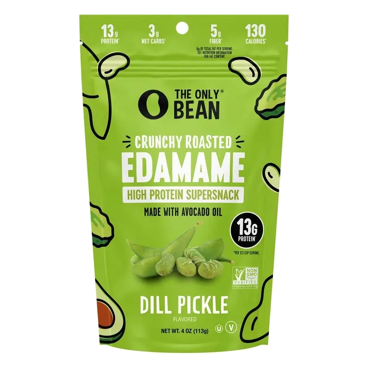 The Only Bean Crunchy Roasted Edamame Bean Snack High Protein Dill Pickle, 4oz