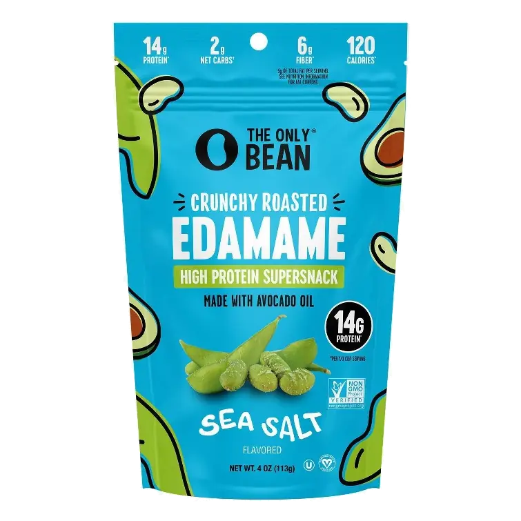 The Only Bean Crunchy Roasted Edamame Bean Snack High Protein Sea Salt, 4oz: Vegan, 14g Protein