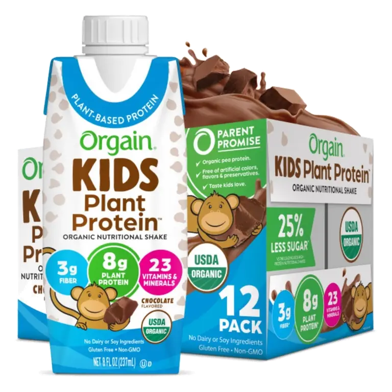 Orgain Organic Kids Nutritional Vegan Protein Shakes, Chocolate, 8 Fl Oz, Pack of 12