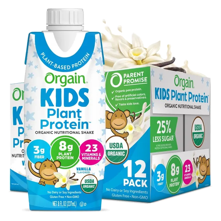 Orgain Organic Kids Nutritional Vegan Protein Shakes, Vanilla, 8 Fl Oz, Pack of 12