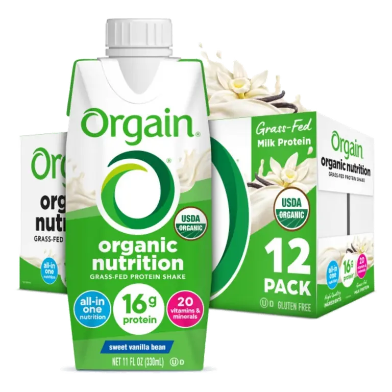 Orgain Organic Nutrition Shake, Grass Fed Protein, Vanilla Bean 11 Fl Oz, 12 Count