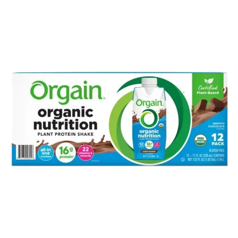 Orgain Organic Nutrition Vegan Protein Shake, Plant Based, Smooth Chocolate 11oz, 12 Count