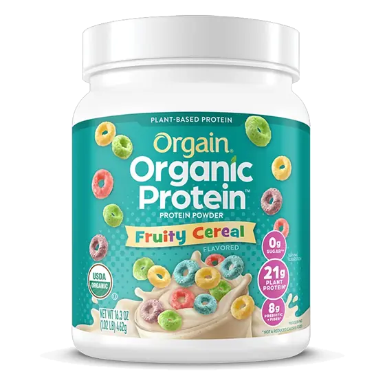 Organic Plant-Based Protein 21g, Sugar 0g, Prebiotic + Fiber 8g Protein Powder, Fruity Cereal