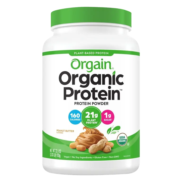 Organic Plant-Based Protein 21g, Sugar 1g, Prebiotic + Fiber 5g Protein Powder, Peanut Butter
