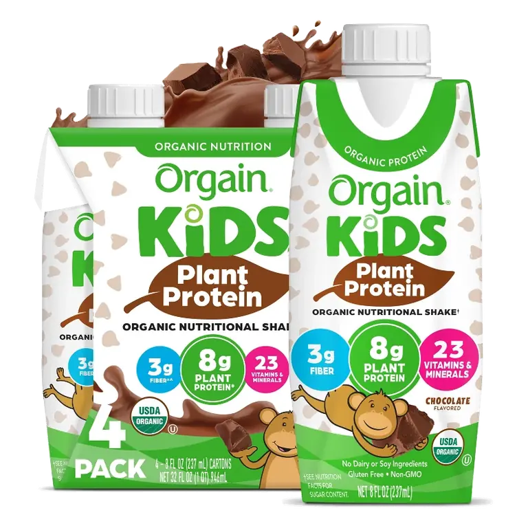 Orgain ' Plant Based Chocolate Protein Shake, 4pk/8.25 fl oz: Non-Caffeinated, 8g Protein