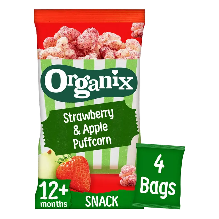4 x 10g 12+ Months Strawberry & Apple Baby Popcorn Puffs Multipack Snacks