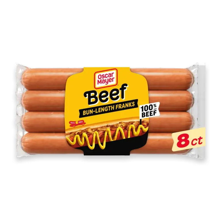 Bun-Length Beef Franks Hot Dogs, Pack