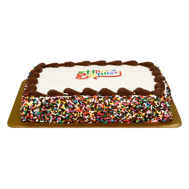 Bakery Happy Birthday Marble Cake w/Fudge Border 1/4 Sheet