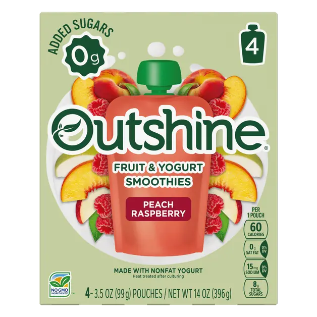 Peach Raspberry Fruit & Yogurt Smoothies Pouches - 4 ct