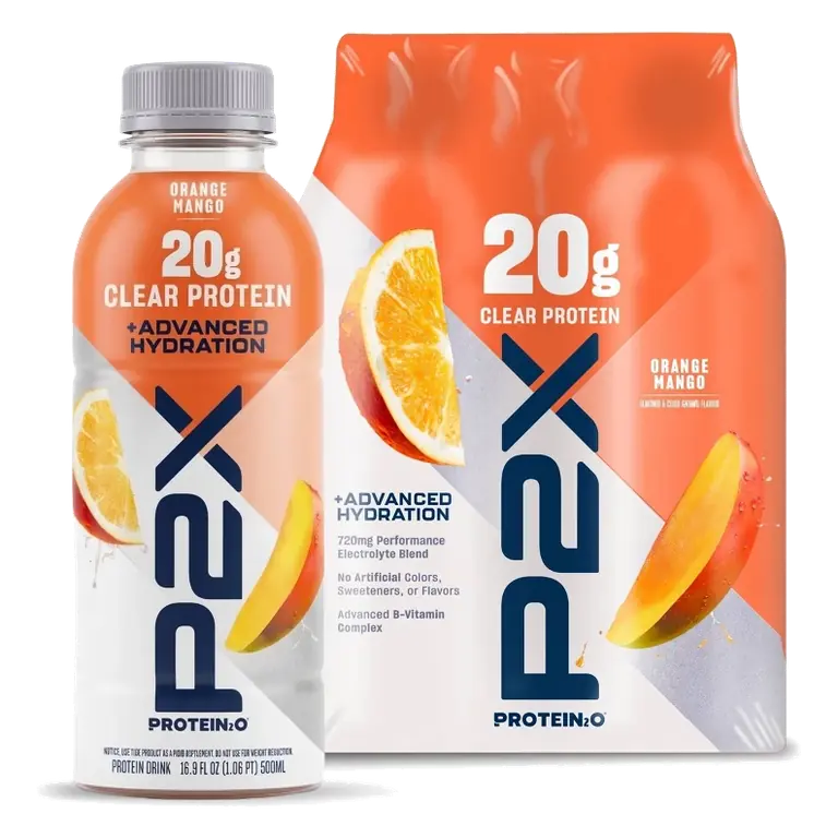 P2X Advanced Hydration 20g Clear Protein Drink With 720mg of Electrolytes - Orange Mango - 4pk/67.6oz