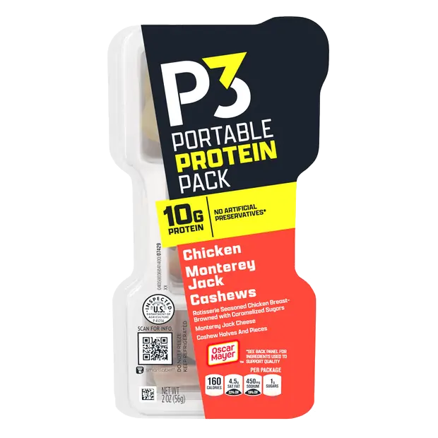P3 Portable Protein Snack Pack with Chicken, Cashews & Monterey Jack Cheese, 2 oz Tray