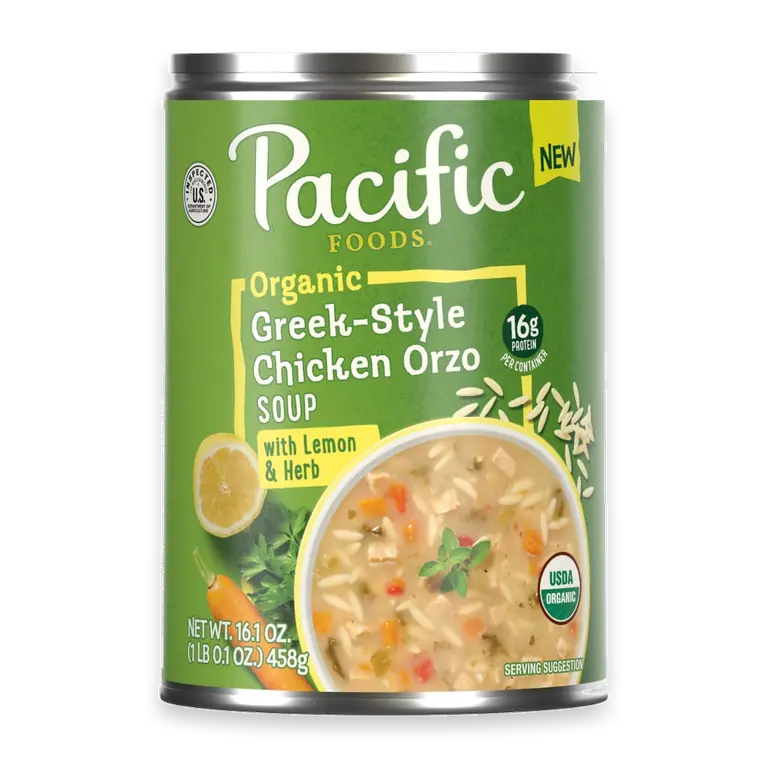 Organic Greek-Style Chicken Orzo Soup With Lemon and Herb Can