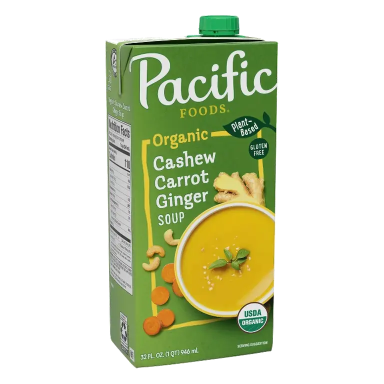 Pacific Foods Organic Plant Based Gluten Free Vegan Creamy Cashew Carrot Ginger Soup, 32oz