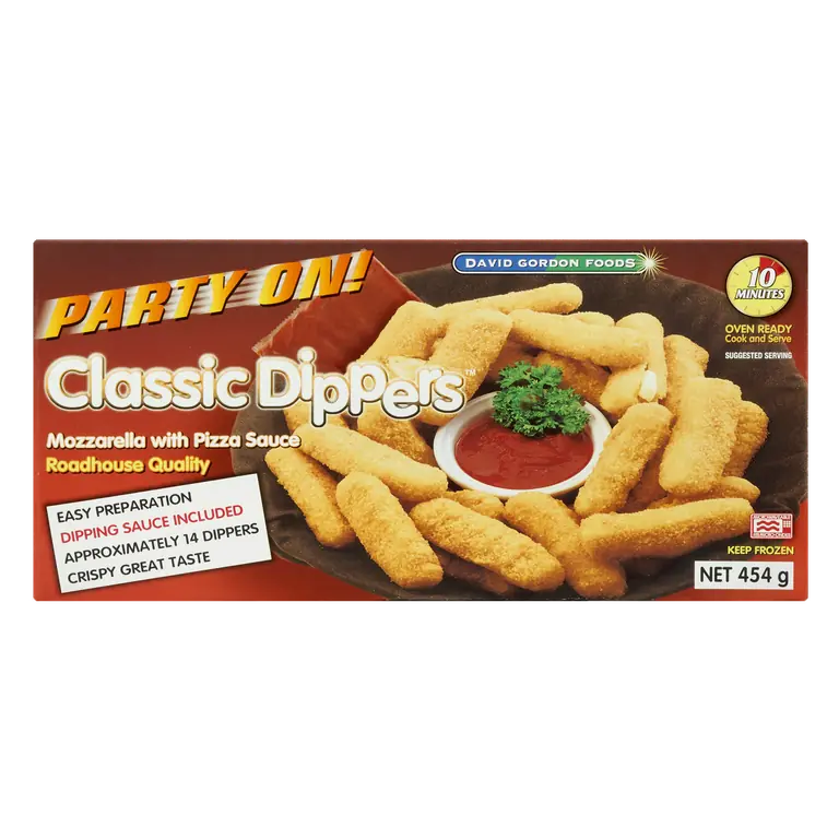 David Gordon Foods Party On! Frozen Classic Dippers Mozzarella With Pizza Sauce 454 g